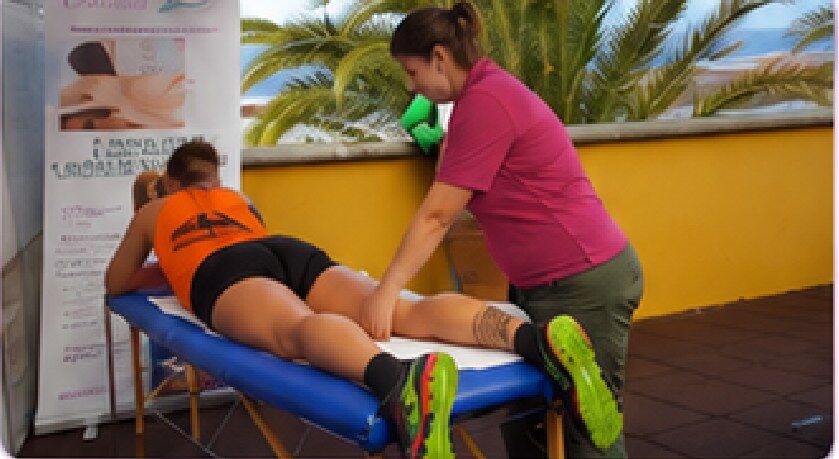 Gara Domínguez realizando un masaje deportivo en su centro de Las Palmas de Gran Canaria